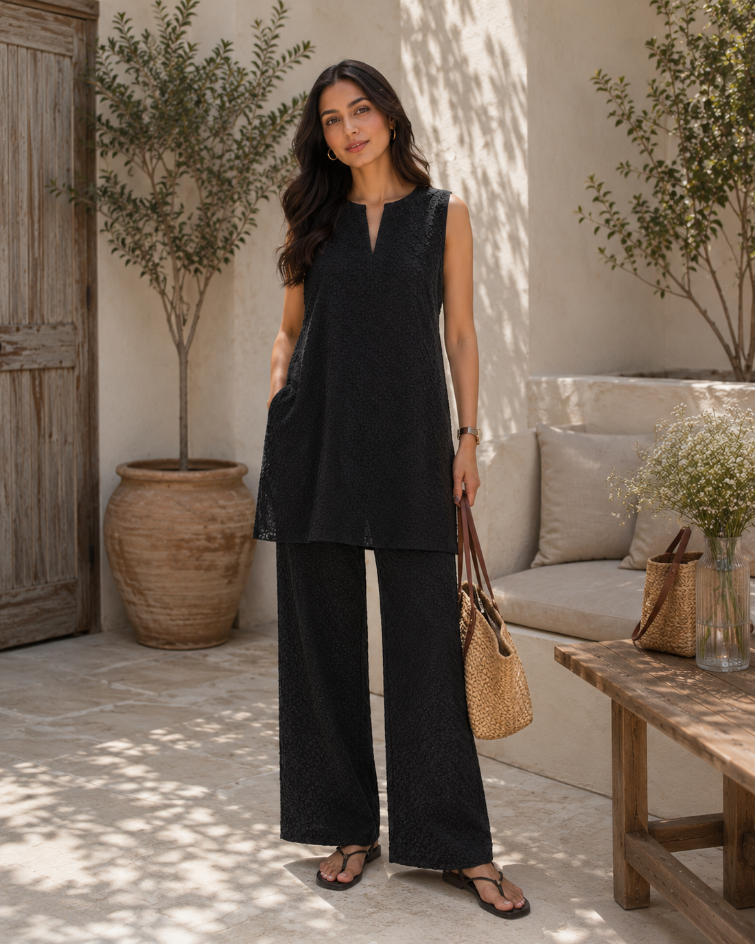 Women's Black Chikankari Co-Ord Set | Embroidered Two-Piece