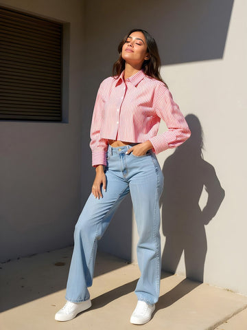 Classic Pink Pinstripe Cropped Shirt