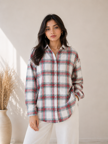 Women’s Plaid Check Drop Shoulder Oversized Shirt